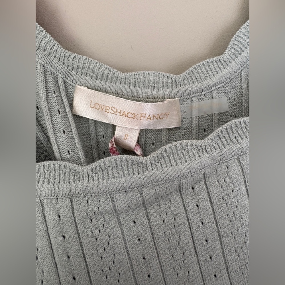 NWT LoveShackFancy Evaluna Stretch Pointelle Mini Dress Eau De Nil | size S - Picture 7 of 12